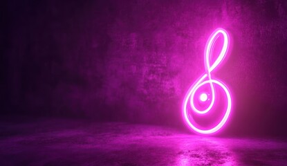 Aufkleber - Neon pink treble clef light painting on textured surface.