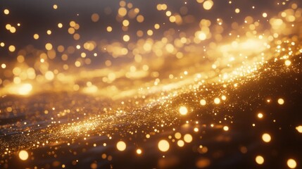 Aufkleber - Golden bokeh light particles float, abstract flowing background.