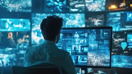Poster - Remote Professional in Telecommunications Monitoring Data on Multiple Screens in a High-Tech Environment
