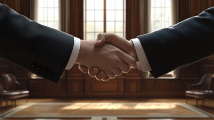Aufkleber - Close up of two men shaking hands in a formal, classic room.