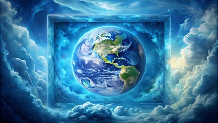 Wall Mural - celestial gateway a vision of earth encased in a mystical frame of clouds and cosmic dust