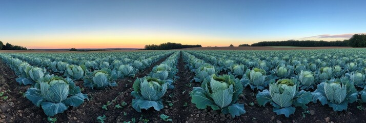 Poster - Cabbage field at sunset.