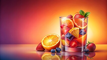 Wall Mural - Refreshing Summer Fruit Drink with Orange, Strawberry, and Blueberry Slices