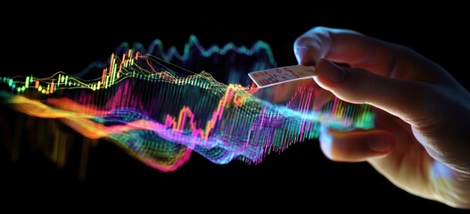 Fototapete - Hand holding card over financial chart.