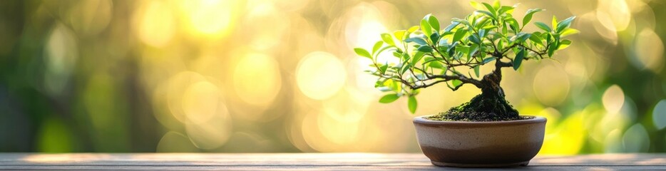 Aufkleber - Bonsai tree in pot with blurred bokeh background.