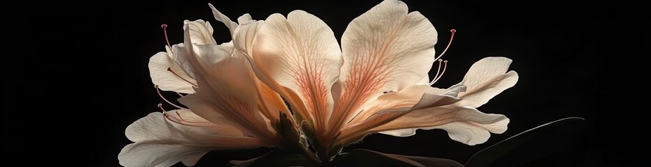 Poster - Cream azalea blossom with visible pistils on a dark background.