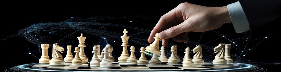 Poster - Hand moves chess piece.