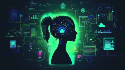 Poster - Silhouette of girl with glowing data overlays.