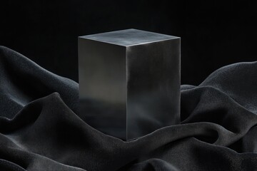 Poster - Metal cube on draped fabric.