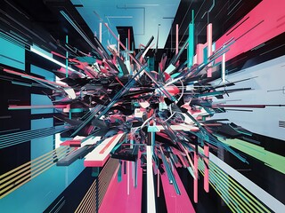 Poster - abstract background with colorful geometric elements technology design