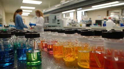 Poster - A row of colorful bottles with a white label