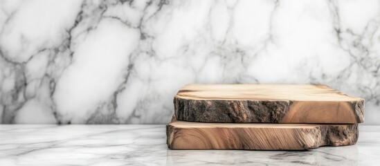 Poster - Wooden platform on marble.