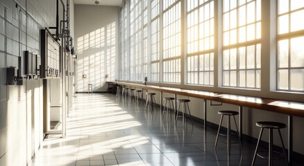 Aufkleber - Light filled hall with long counter.