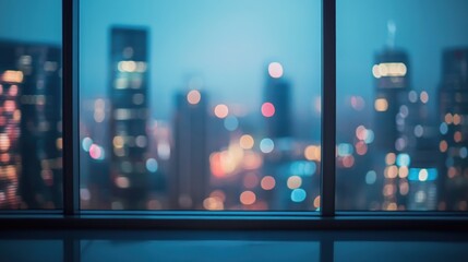 Poster - Blurred city lights seen through a window at night.
