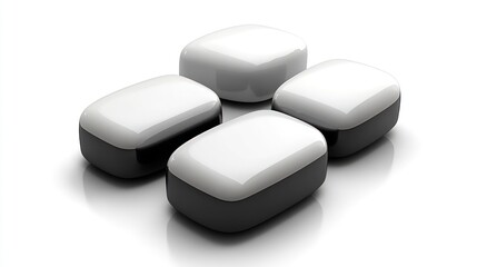 Aufkleber - Four white and grey rounded rectangular shapes arranged on a white background.
