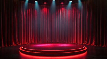 Poster - Red stage with curtains, spotlights.