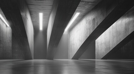 Poster - Concrete structure with angled beams and lights.