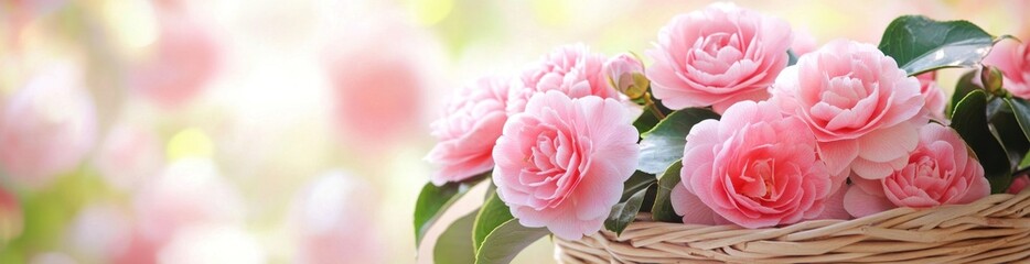 Aufkleber - Pink flowers in basket, bokeh.