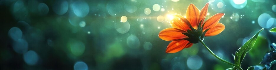 Poster - Orange flower backlit with glowing bokeh effect.