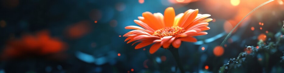 Poster - Orange flower with bokeh lights.