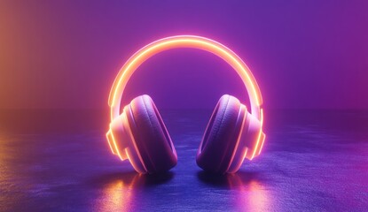 Poster - Glowing headphones on dark surface.