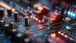 © siriporn - Close-up of a vibrant soundboard with glowing LED lights and controls during a concert