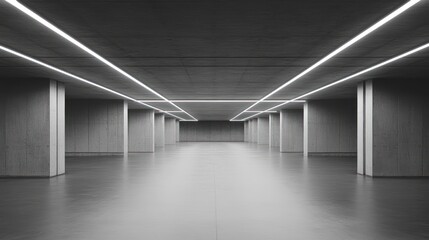 Poster - Empty interior hall with glowing lights.