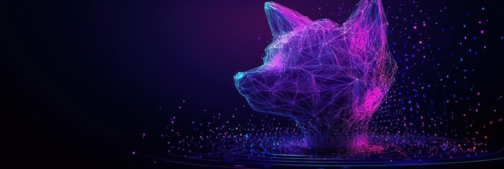 Aufkleber - Abstract neon fox head polygon, with dots.