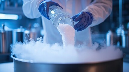 Poster - A person is pouring a white powder into a container