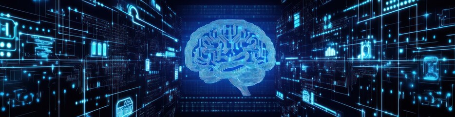 Aufkleber - Digital brain, futuristic circuits.