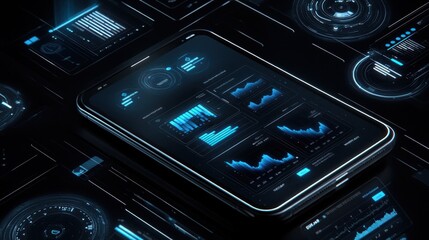 Poster - Digital data on device screen, with UI interface.