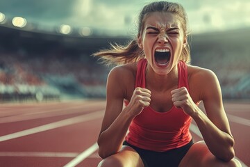 Poster - Woman yells in stadium, exuding intense emotion and passion.