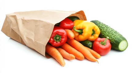 Sticker - Paper bag with fresh vegetables spilling out.