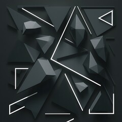 Poster - dark 3d triangular low poly shapes abstract background vector minimal geometric poster design