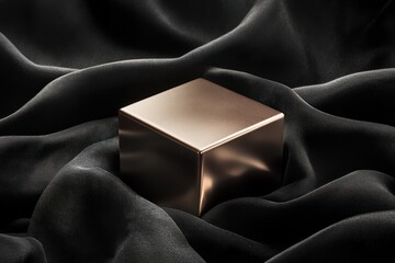 Aufkleber - Gold cube on draped black fabric.