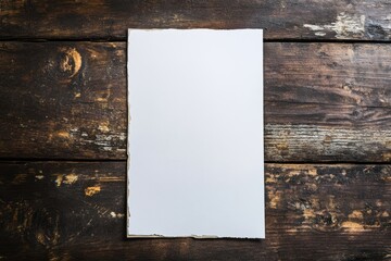 Poster - Blank white paper on rustic wooden table.