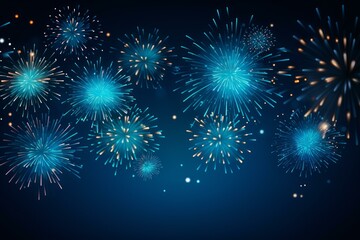 Poster - Festive fireworks exploding against a dark blue night sky, creating a celebratory atmosphere