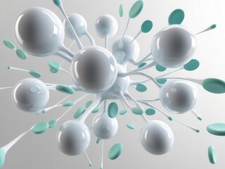Poster - Immune system antibody prevention concept. Abstract 3D composition of spheres and droplets in a dynamic arrangement.