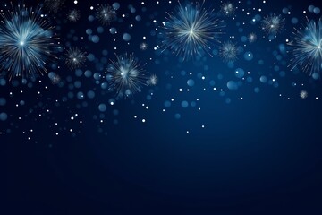 Poster - fireworks exploding against a dark blue background with bokeh lights create a festive atmosphere