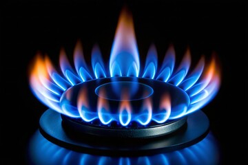 Wall Mural - 2025: silhouette photography - blue gas flame, dark background, minimalist