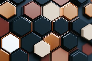 Poster - A series of overlapping hexagonal shapes in muted earth tones