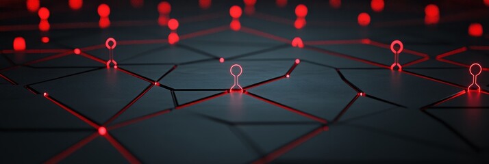 Poster - Abstract Technological Connections Glowing Nodes on a Dark Geometric Network Background