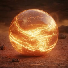 Wall Mural - A glowing, living energy orb on the surface of Mars, with subtle, swirling internal motion as if it is slowly devouring energy