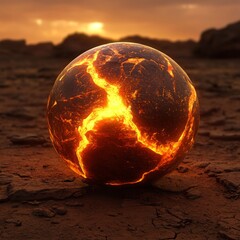 Wall Mural - A glowing, living energy orb on the surface of Mars, with subtle, swirling internal motion as if it is slowly devouring energy