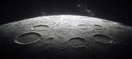 Wall Mural - desolate beauty a detailed perspective of the moon s cratered surface with stars in the background