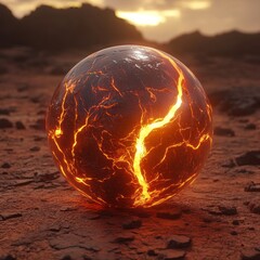 Wall Mural - A glowing, living energy orb on the surface of Mars, with subtle, swirling internal motion as if it is slowly devouring energy