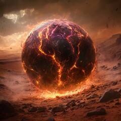 Wall Mural - A glowing, living energy orb on the surface of Mars, with subtle, swirling internal motion as if it is slowly devouring energy