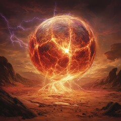 Wall Mural - A glowing, living energy orb on the surface of Mars, with subtle, swirling internal motion as if it is slowly devouring energy