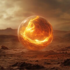 Wall Mural - A glowing, living energy orb on the surface of Mars, with subtle, swirling internal motion as if it is slowly devouring energy