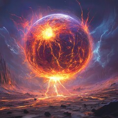 Wall Mural - A glowing, living energy orb on the surface of Mars, with subtle, swirling internal motion as if it is slowly devouring energy